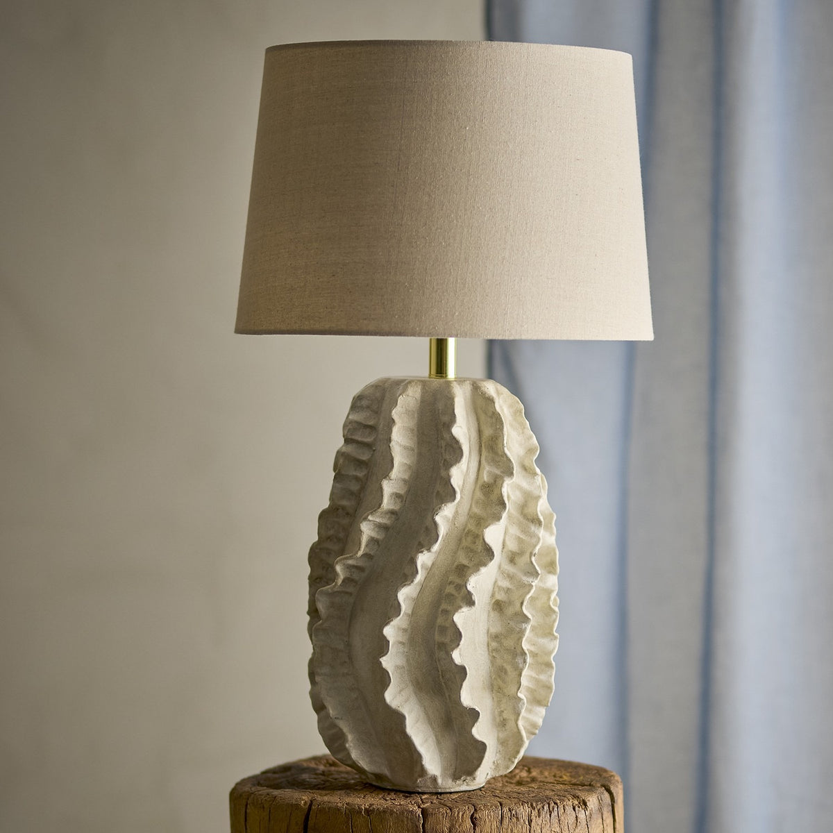 Natika Stoneware Table Lamp with Linen Shade - Beige