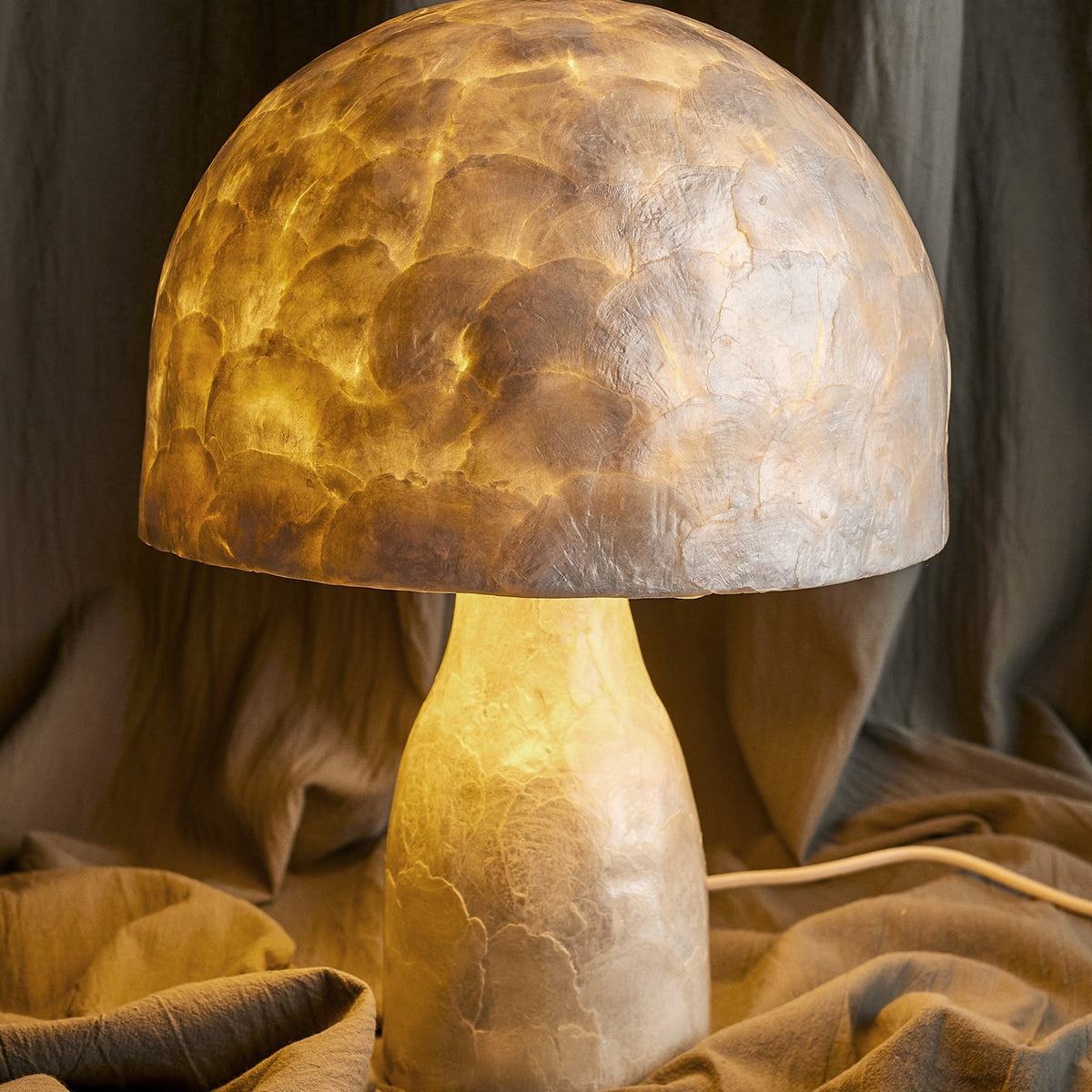 Adria Mother of Pearl Table Lamp with Bamboo Shade - Pearl