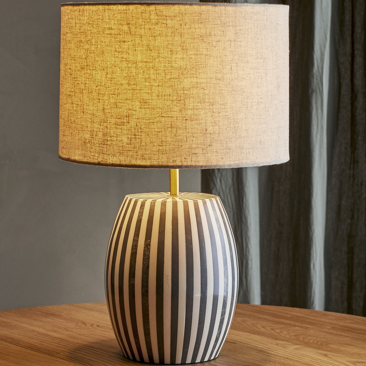 Tali Striped Iron Table Lamp with Linen Shade - Multi