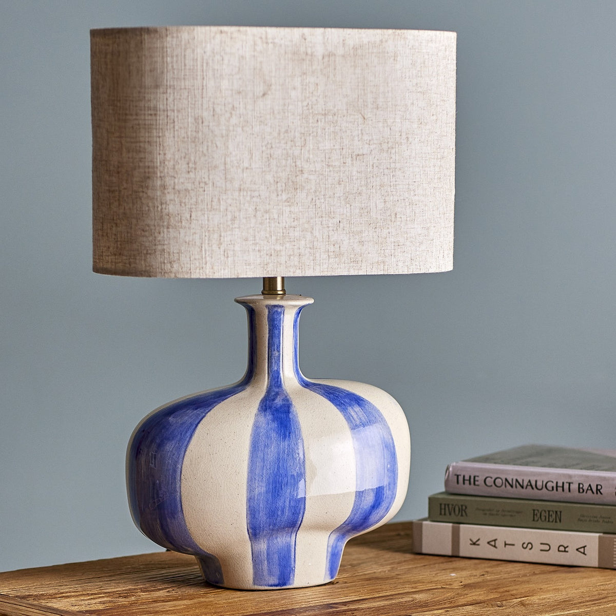 Alida Striped Stoneware Table Lamp with Linen Shade - Multi