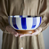 Shakti Striped Stoneware Bowl 26cm - Blue