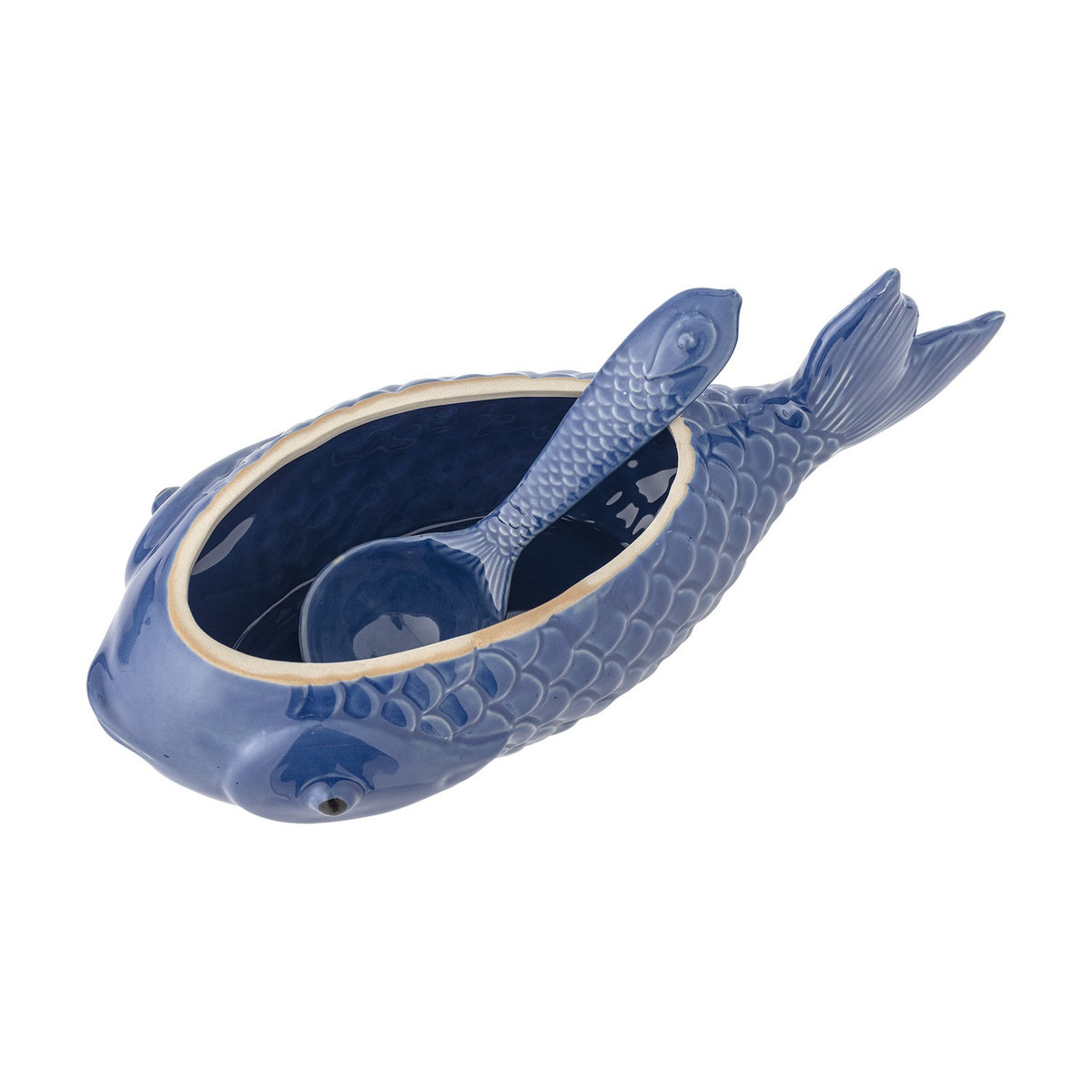 Hiro Fish Stoneware Jar with Lid & Spoon 1700ml - Blue