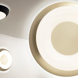 Superbold 44.3cm LED Wall & Ceiling Light in champagne, a round flush fixture with illuminated ring and central disc, shown with similar circular ceiling lights in black and white.