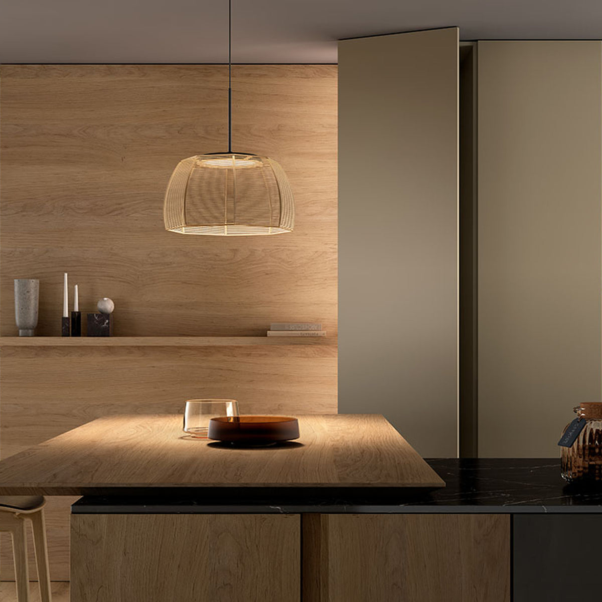 Tanit S/43 Fabric LED Pendant Light - Matt Black & Beige