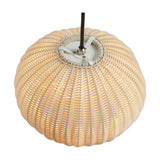 Garota S/01 outdoor pendant light with a rounded, ribbed ivory white globe shade and white ceiling mount hardware, shown from below against a plain white background.