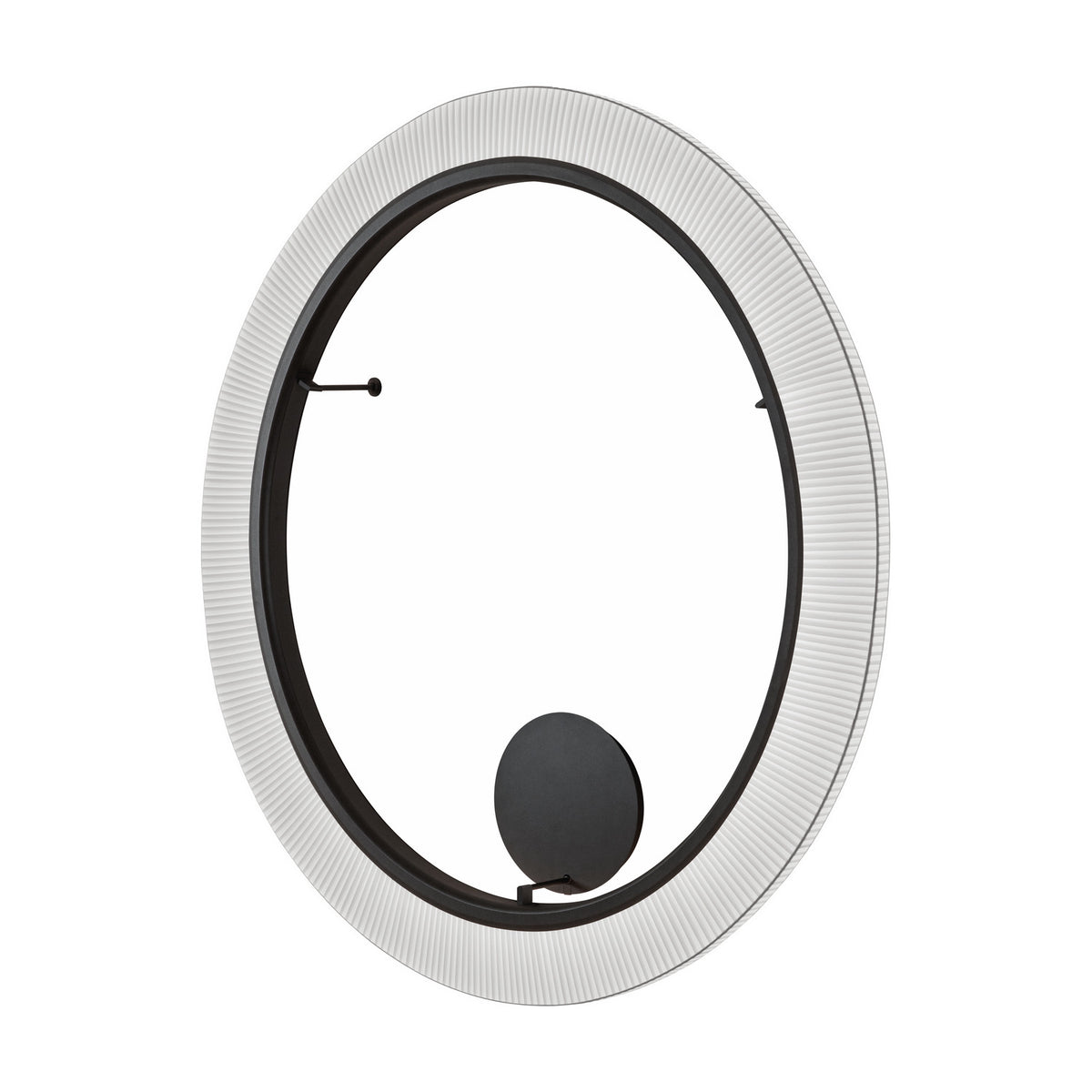 Roda PF/150 ring-shaped wall or ceiling light with pleated white translucent ribbon shade framed by a slim black ring, shown at an angle on a plain background.