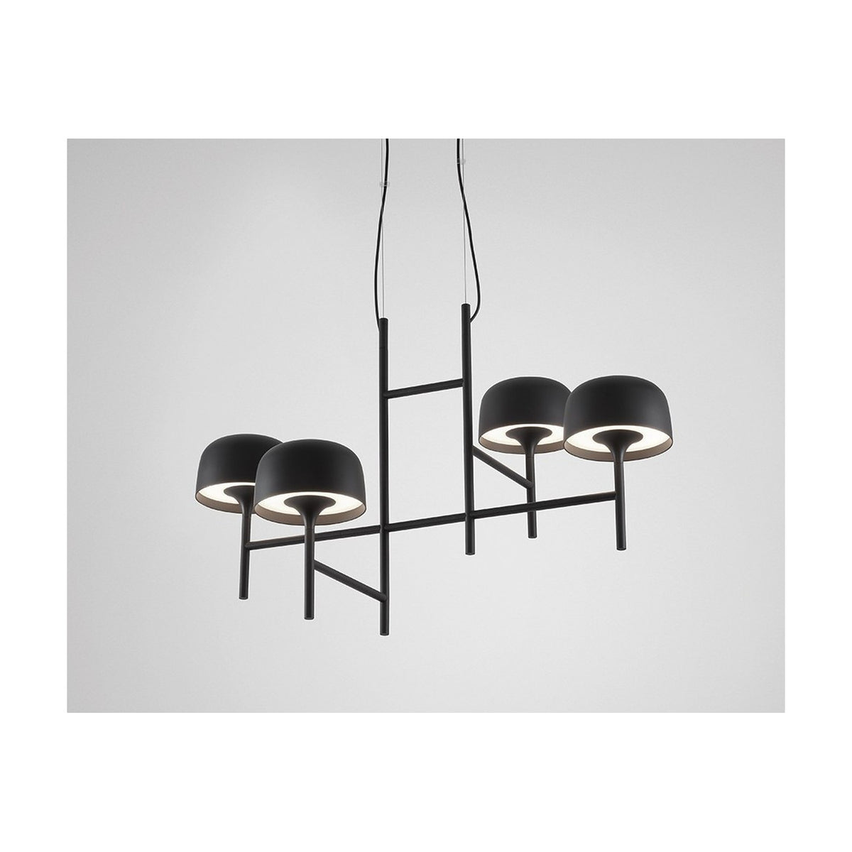 Bol S/4L 4 Light LED Pendant Light with black ladder-style frame and four dome shades on angled stems, shown against a plain white background.