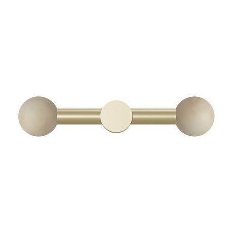 Rigoberta Duo Direct Alabaster Globe Wall Light in gold, featuring a straight iron bar with a round central disc and an alabaster globe at each end, shown on a plain white background.