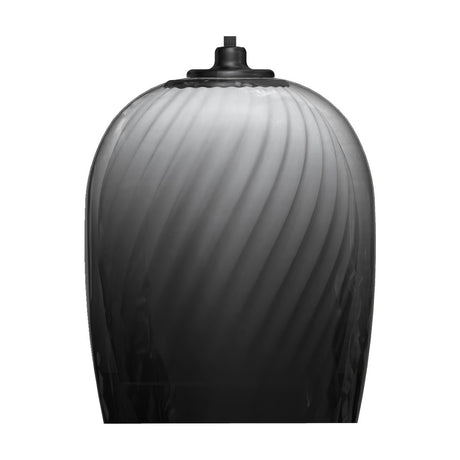 Bruma Ribbed Glass Dome Pendant Light with a swirled white inner shade and smoked-to-clear gradient outer glass, matte black ceiling fitting, shown on a plain white background.