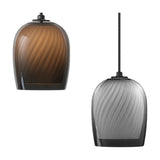 Bruma ribbed glass dome pendant lights in smoked brown and smoked grey gradient finishes, each with a swirled white inner shade, shown on a plain white background.