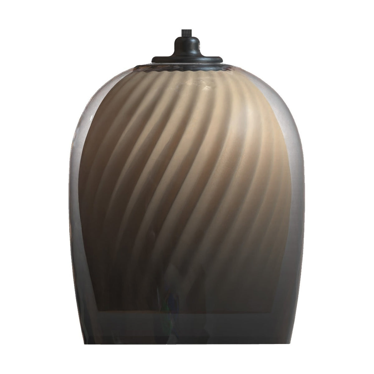 Bruma ribbed glass dome pendant light with gradient smoked outer shade and twisted oyster inner shade, black ceiling fitting, on a plain white background.