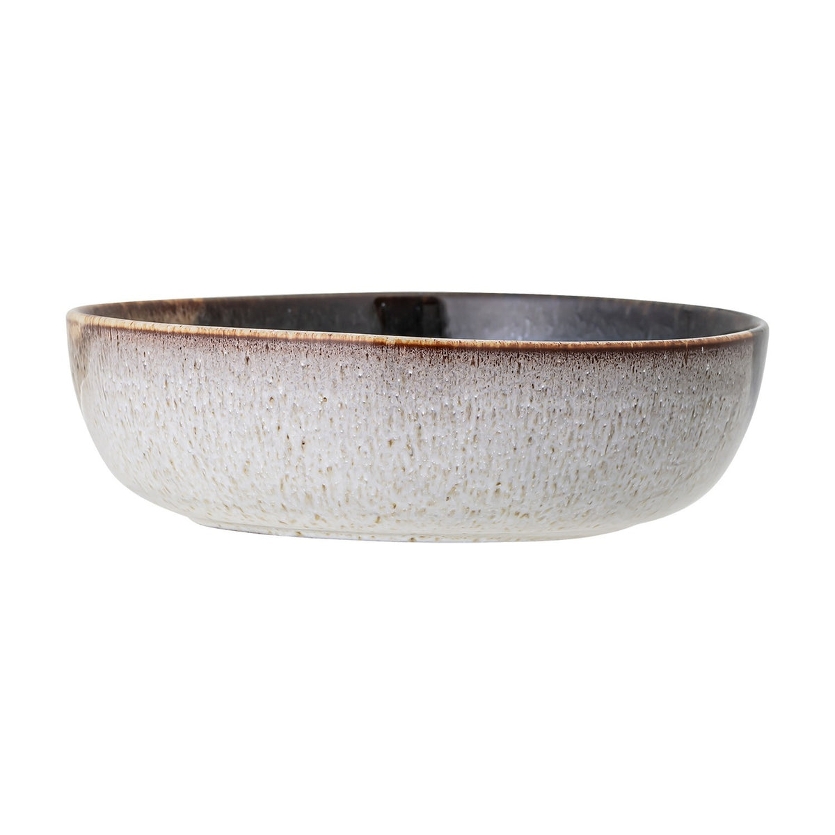 Jules Crackle Stoneware Bowl 17.5cm in blue, a low wide ceramic bowl with a reactive glaze fading from deep blue to a crackled lighter finish, shown on a plain white background.