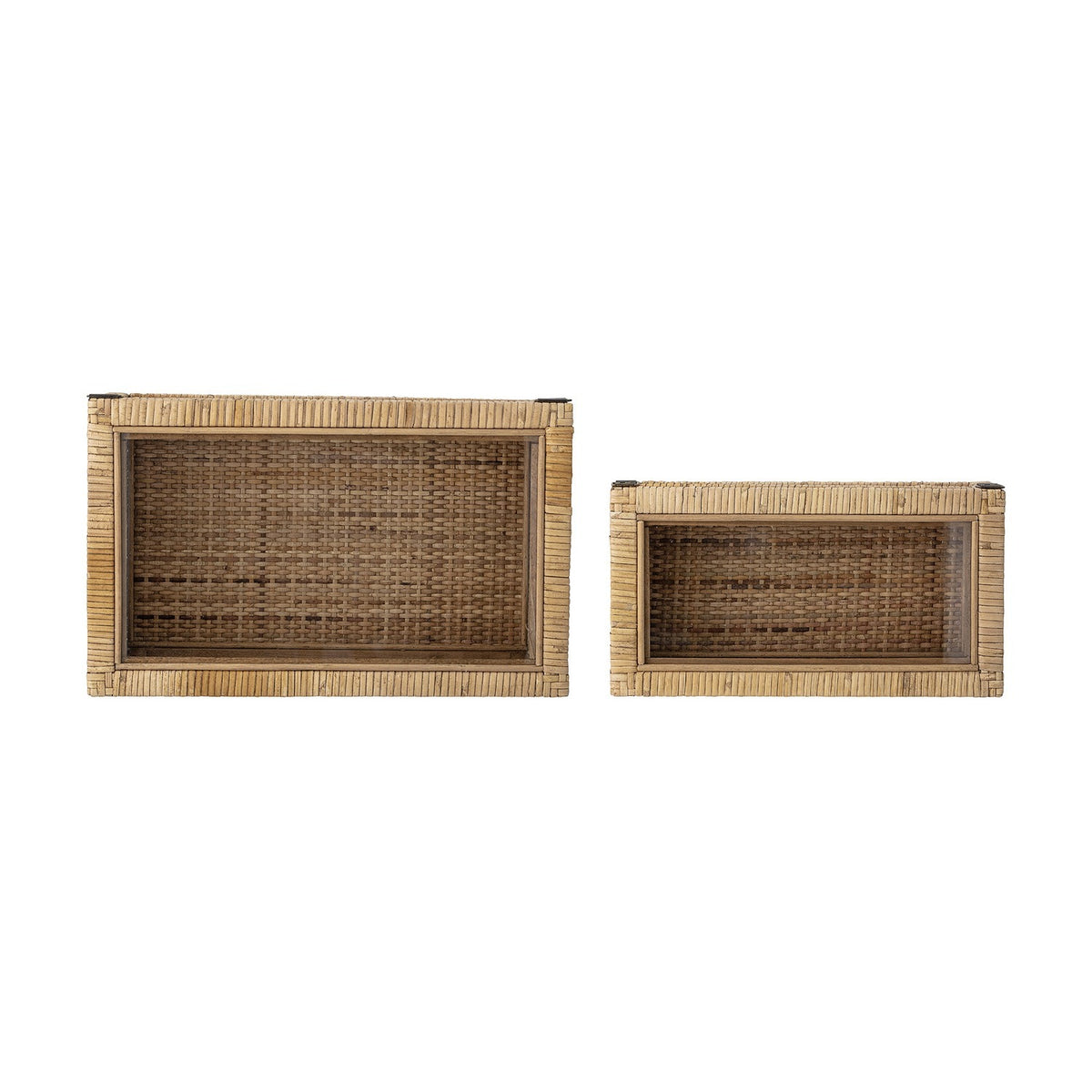 Lally Rattan Storage Boxes with Lids Set of 2 - Beige