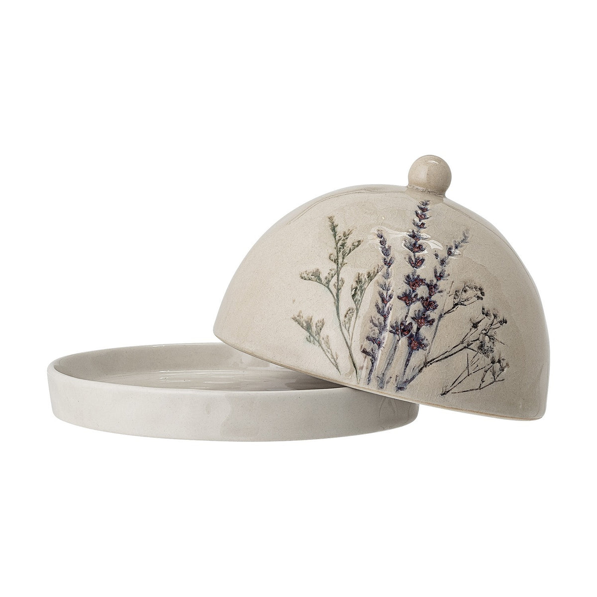 Bea Crackle Stoneware Butter Dish - Beige