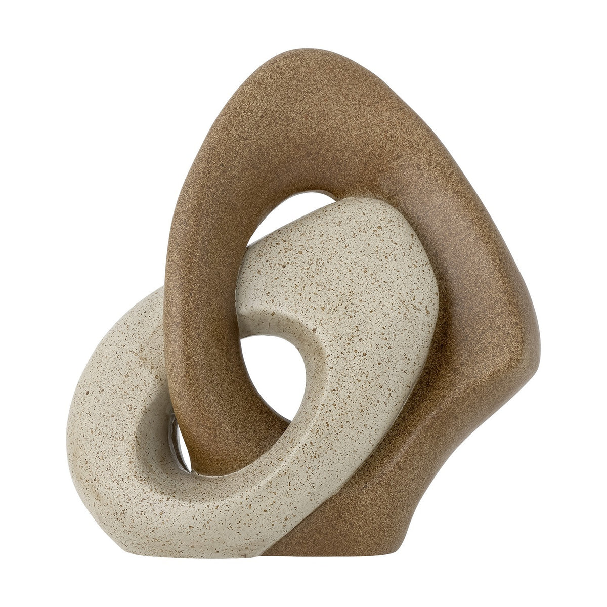 Esad Resin Ornament in Brown, a sculpted figurine with two interlocking speckled loops in brown and cream resin, shown against a plain white background.