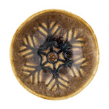 Acco Stoneware Christmas Bowl 12cm in brown, top-down view showing a wavy rim and a radiating frost-like pattern in reactive glaze, on a plain white background.