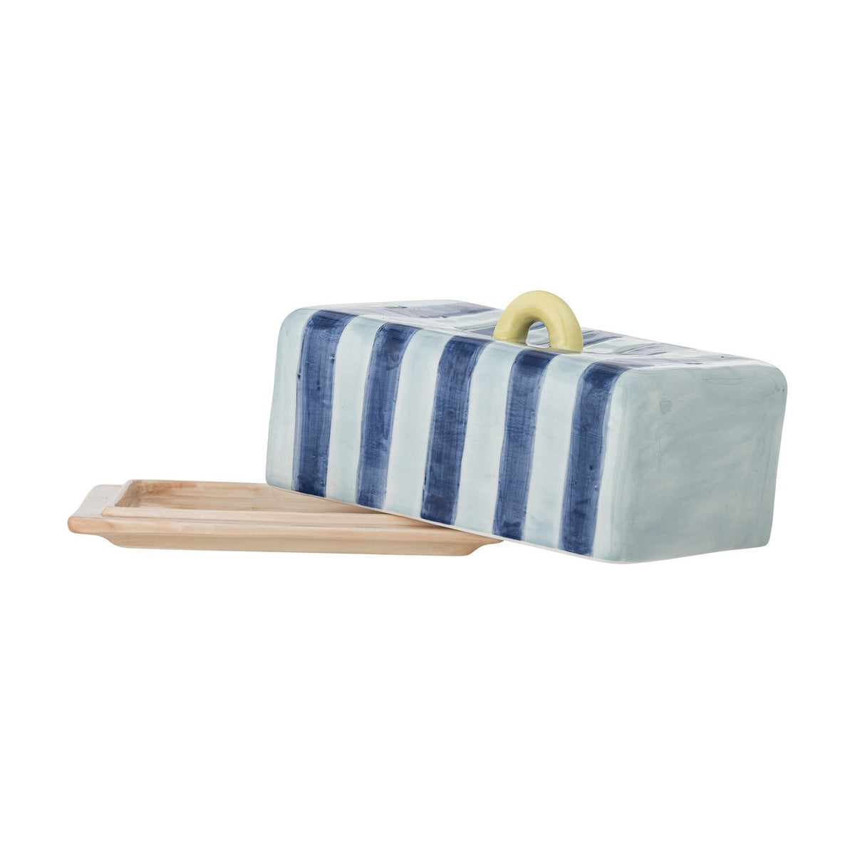 Phoenix Striped Stoneware Butter Dish - Blue
