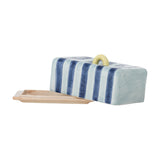 Phoenix Striped Stoneware Butter Dish - Blue
