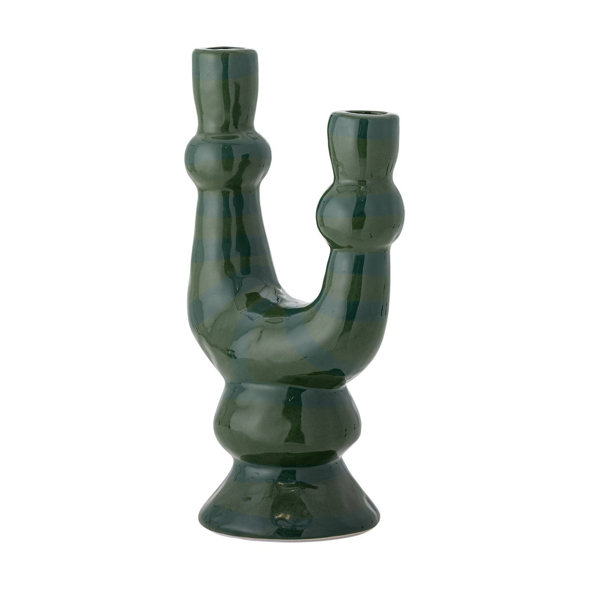 Salandy Striped Stoneware Candle Holder - Green