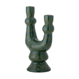 Salandy Striped Stoneware Candle Holder - Green