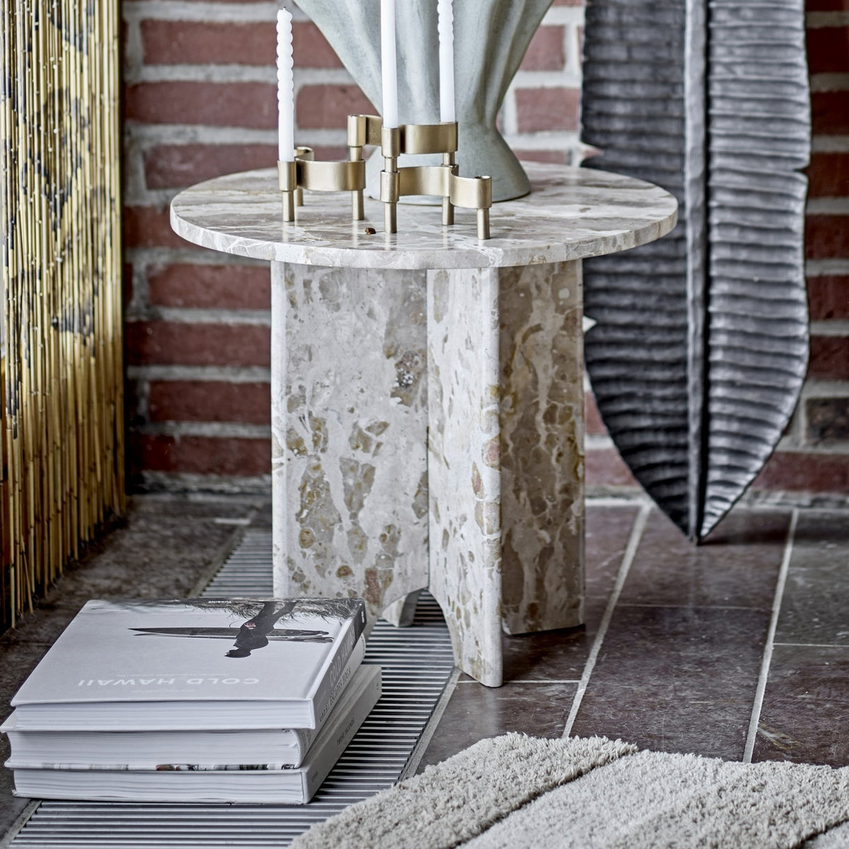 Jasmia Round Marble Side Table - Beige