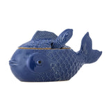 Hiro Fish Stoneware Jar with Lid & Spoon 1700ml - Blue