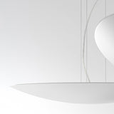 Gong Aluminium Disc LED Pendant Light 60cm in white, shown close-up with its shallow curved disc shade and fine suspension wires against a plain white background.