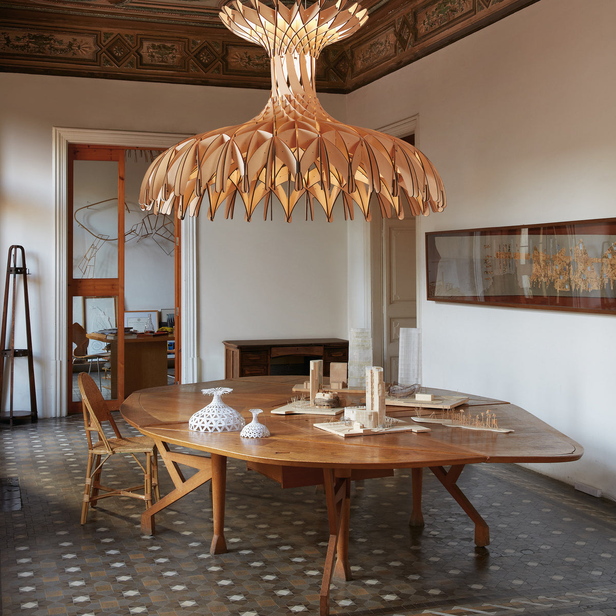 Dome 60/02 Wood LED Pendant Light - Matt White & Natural Wood