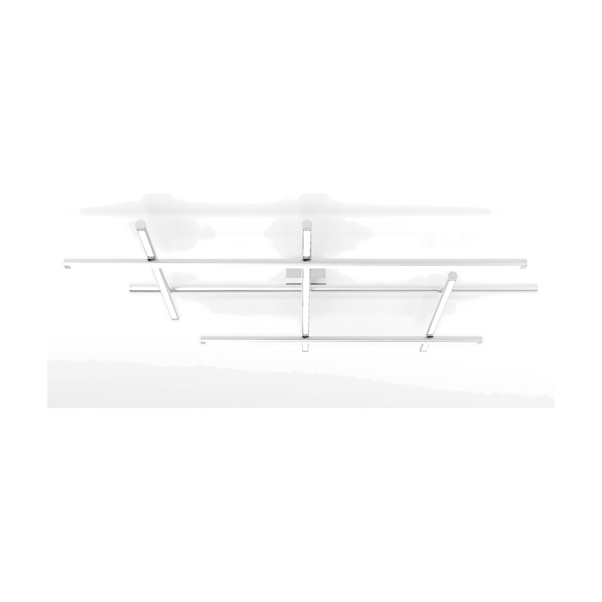 Hilow White Diffuser Frame LED ceiling light with three long parallel bars crossed by shorter angled bars, white finish, integrated LED diffusers, shown on a plain white background.