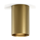 432 Ways Cylinder LED Ceiling Light in brushed brass finish, 10cm cylindrical surface-mounted fixture with white ceiling plate, shown on a plain white background.