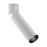 Lola Cylinder LED Wall & Ceiling Light in white, showing a round base with adjustable tube head and black spotlight lens, on a plain white background.