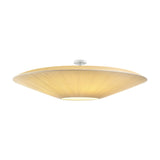 Siam 200 Ribbon ceiling light with a wide, shallow cone shade in pleated cream translucent fabric, white centre disc, and white ceiling mount, shown on a plain white background.
