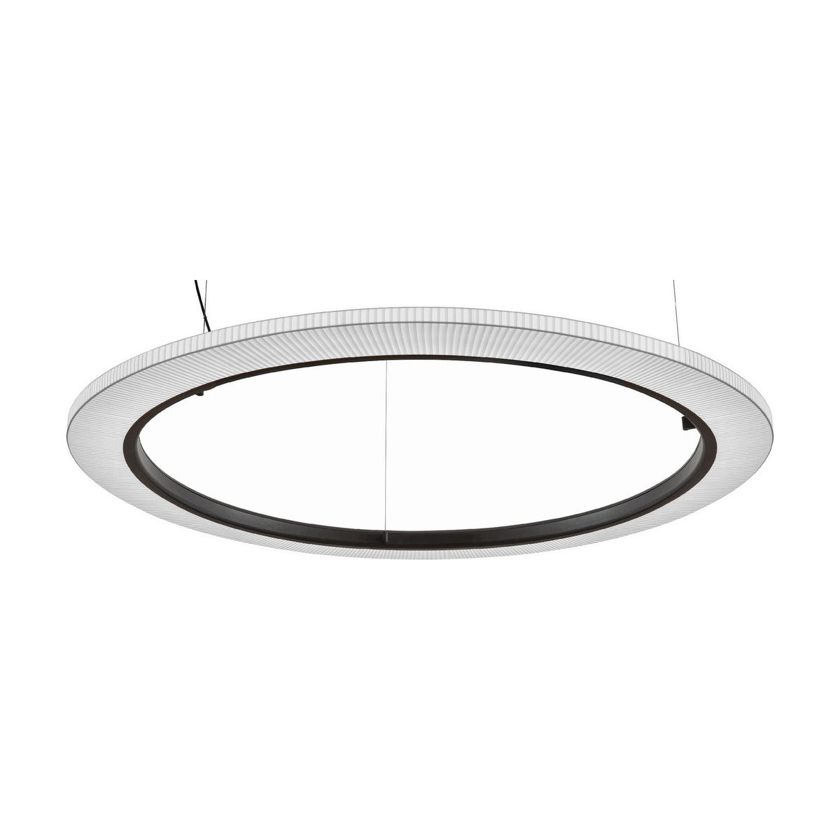 Roda S/150 Ribbon Ring LED pendant light, a large circular fixture with a pleated white translucent shade around a dark inner ring, shown on a plain white background.