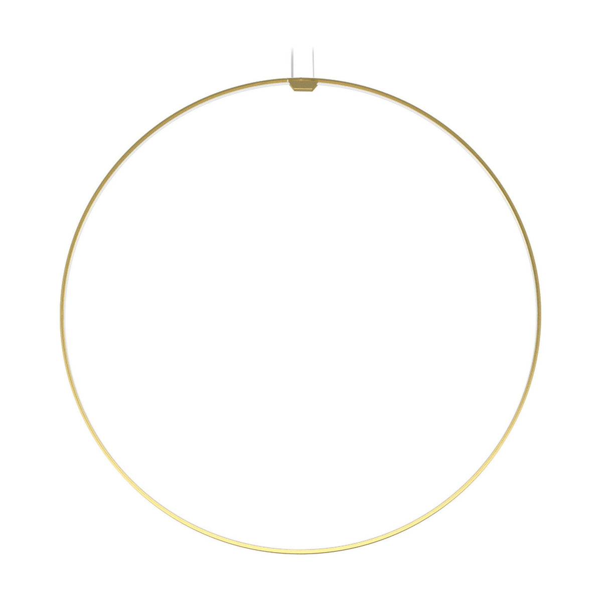 Zero Round Vertical Ring Pendant Light, 98cm circular integrated LED ring suspended on two thin cables, brushed brass finish, shown on a plain white background.