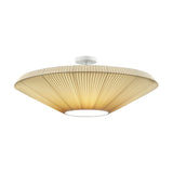 Siam 80 Ribbon Cone Ceiling Light in cream, a wide pleated semi-flush fixture on a white stem mount, shown lit against a plain white background.