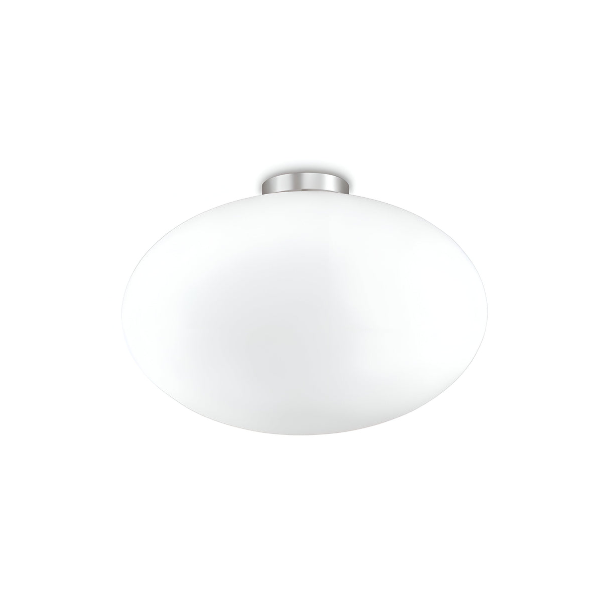 The Look Ceiling & Wall Light - White, 40cm features a contemporary round design with a smooth frosted glass finish and a metallic base. Its minimalist style integrates effortlessly against the ceiling, providing dimmable lighting to create the ideal ambiance.