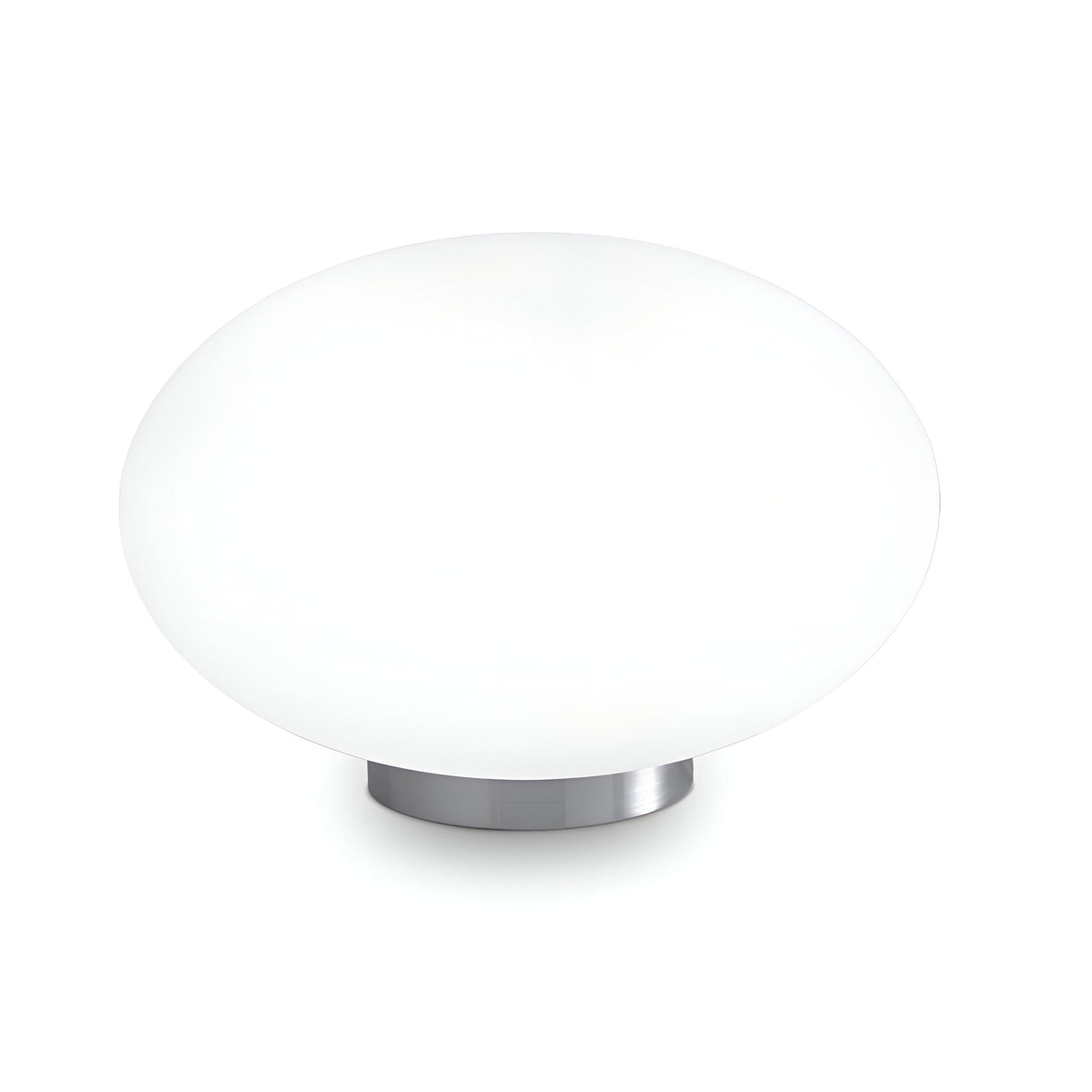 The Look Table Lamp - White is a contemporary round table lamp featuring a sleek metal base and a smooth, opaque glass shade. Its white finish enhances its modern design, providing soft, diffused light perfect for ambient lighting in modern spaces.