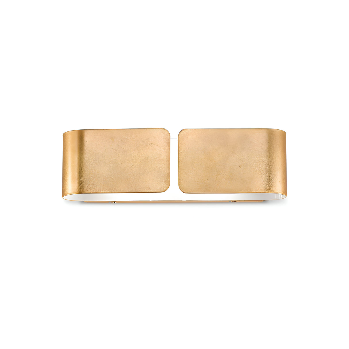 The Halox 2 Light Small Wall Light - Gold is a modern, rectangular wall sconce with smooth edges and a minimalist design, featuring two outward-facing curved panels.