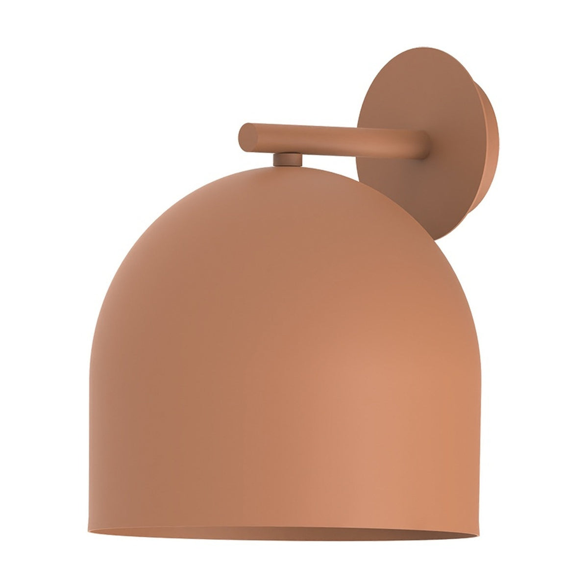 Rio Dome Wall Light in terracotta iron finish, featuring a deep dome shade on a short arm from a round wall plate, shown against a plain white background.