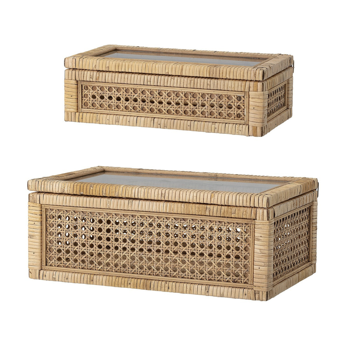 Lally Rattan Storage Boxes with Lids Set of 2 - Beige