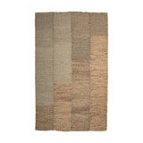 Enzov Seagrass Rug, 245x150cm, in Natural, with braided vertical panels in varying earthy tones from grey to tan, joined with visible stitching, shown on a plain white background.