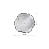Dimension drawing of the irregular tree ring wall mirror, marked 101cm wide by 98cm high with a depth of 2.5cm.