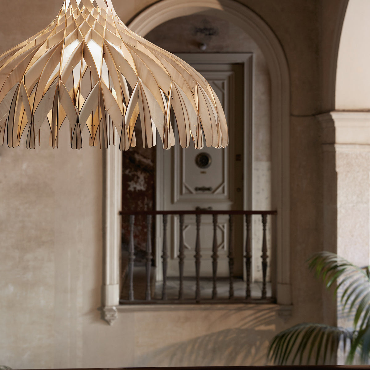 Dome 60/02 Wood LED Pendant Light - Matt White & Natural Wood
