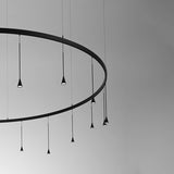 Skybell Circle Iron Ring LED Pendant Light in Ebony Black, showing the round ring with multiple cone-shaped LED heads on slim stems against a plain grey background.