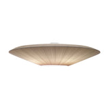 Siam 200 Ribbon Ceiling Light in cream, a wide shallow cone shade with fine radiating pleats and a white centre disc, shown lit against a plain white background.