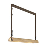 Aluet S/100 LED pendant light with a long half-round ash wood shade in beige, suspended by cotton straps from a dark metal ceiling rail, shown on a plain white background.
