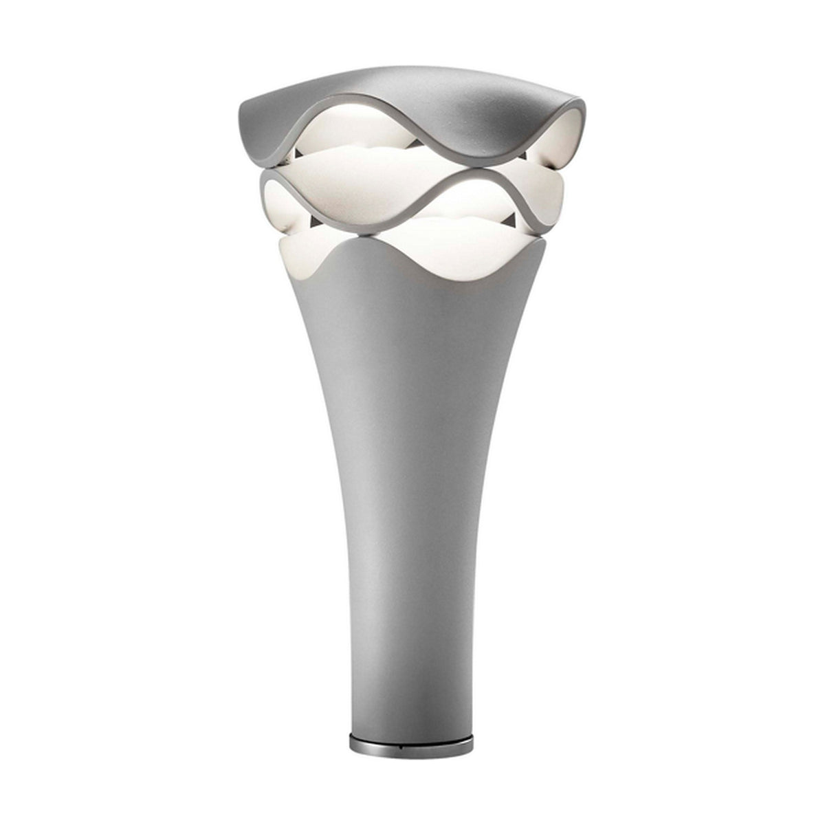 Cornet B/52 Cone LED bollard light in stone grey, a tapered aluminium column with a wavy cap and layered white diffuser panels, shown on a plain white background.