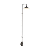 Platet A/06 aluminium LED wall light in black, tall slim rod with curved arm and conical shade, mounted base with switch, shown on a plain white background.