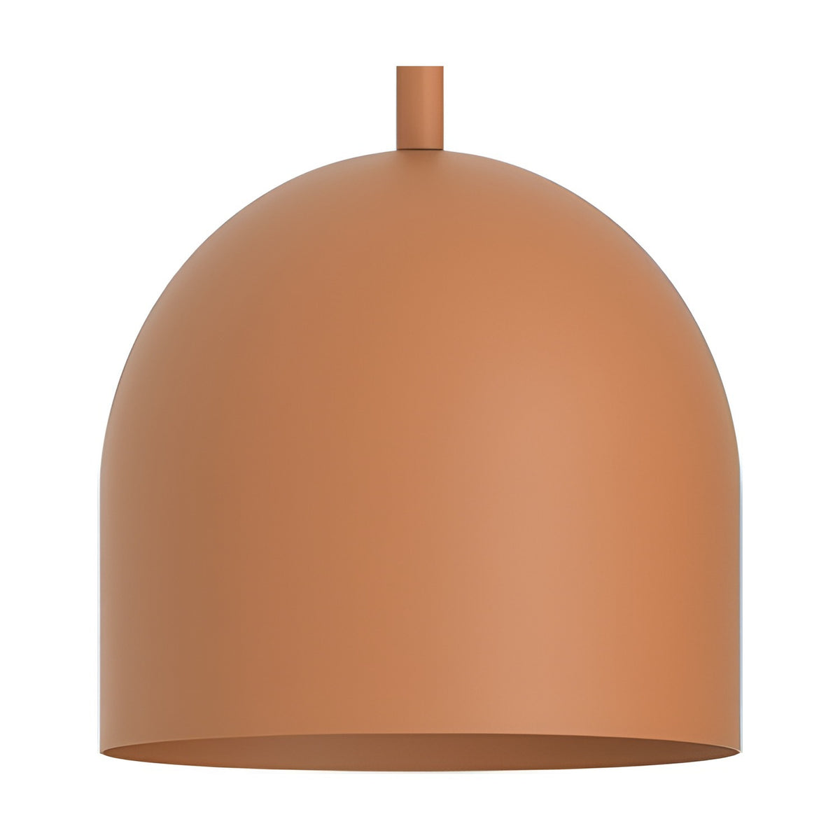 Rio Dome Pendant Light in matt terracotta iron, a rounded dome shade on a short rigid stem, shown against a plain white background.