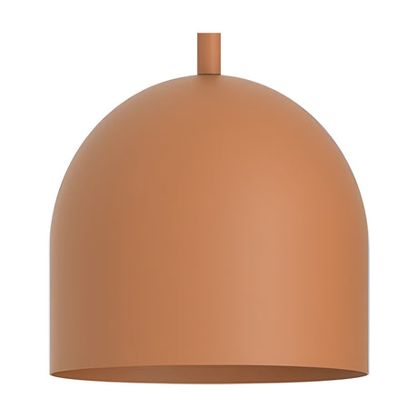 Rio Dome Pendant Light in matt terracotta iron, a rounded dome shade on a short rigid stem, shown against a plain white background.
